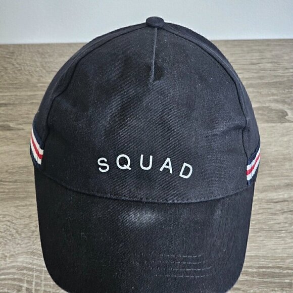 Squad Black Hat Cap Baseball Golf Adjustable  Strap Cotton Stripes Distressed - Picture 8 of 16